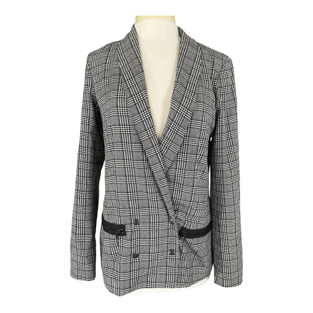 PAIGE  Karissa Houndstooth Black and White Plaid Blazer - Picture 2 of 7
